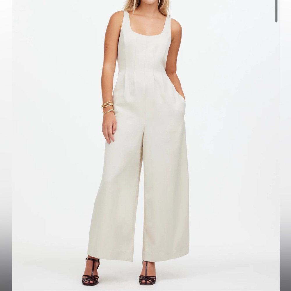 New Madewell Wide-Leg Tank Jumpsuit in Drapey Twill Muted Stone‎ cons